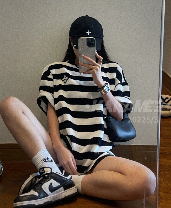 New year in early spring! [kakamee] stripe casual loose short sleeve T-shirt 3835# LSL