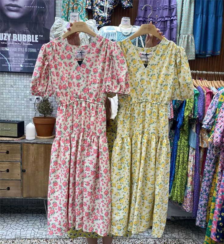 New in early summer! [N21] fashion temperament V-neck floral waist lace up dress 939# WPL