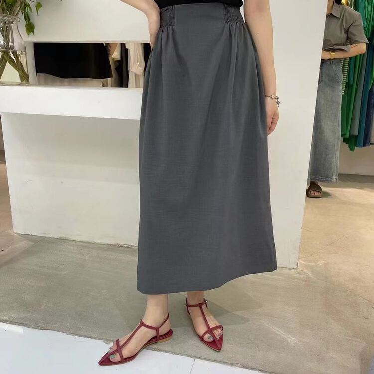 [VI. Liu Liu] Korean elastic waist medium long clean color skirt 60502m# zxx