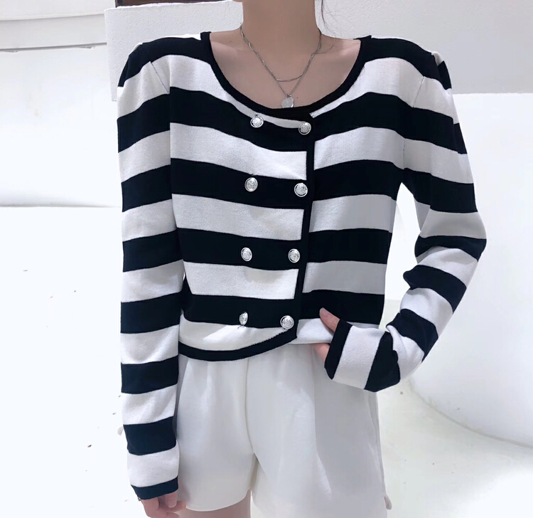 New in early summer! [S.J] double breasted crew neck French bubble sleeve knitted cardigan ys6777# LSW