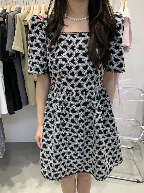 [w-jia] square neck embroidered Jacquard Dress 9812# PCZ