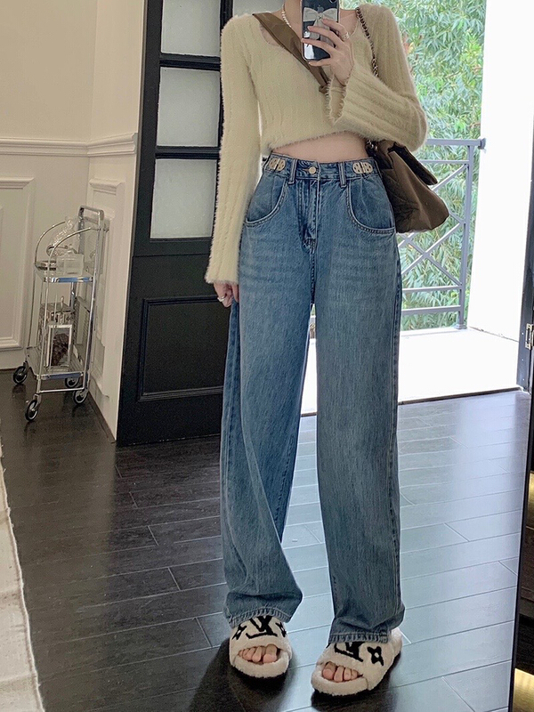 New year in early spring! [ten. Ten] personalized waist head Thin High Waist Wide Leg Jeans d12# WPL