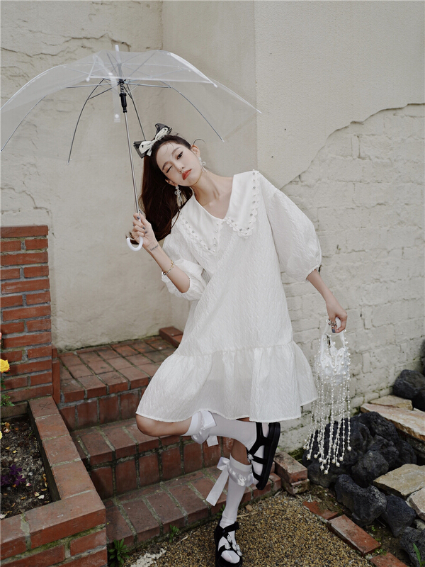 New in early summer! [AC] fashionable lady Beaded loose thin dress 6690# JJ