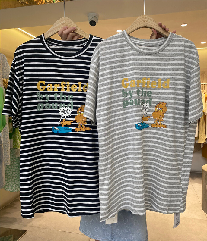 [Boran Boran] cartoon print stripe short sleeve T-shirt ys1-7310# LSW