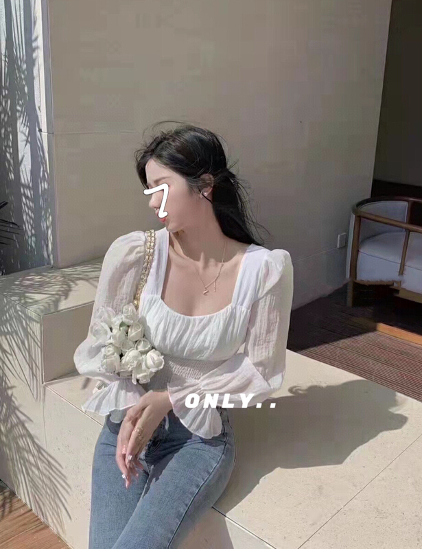 New year in early spring! [only] square neckline, waist tight, short shirt 539# JJ