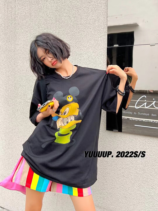 [yuuuup] cartoon Donald Duck printed short sleeve T-shirt 622105 \lsl
