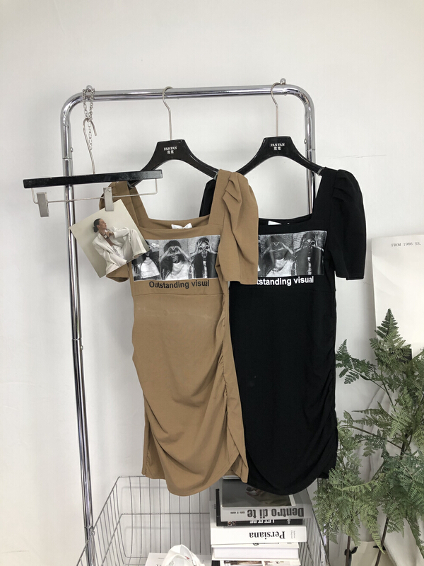 [Baobao] European and American retro square collar Printed Dress 5759# ozq