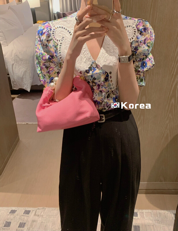 goods in stock! New in early summer! [finoa] broken flower hollowed out Crocheted Princess collar stitching blouse 10343# CLS