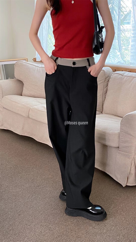[Moses queen] Korean color contrast thin trousers 50261# XYY