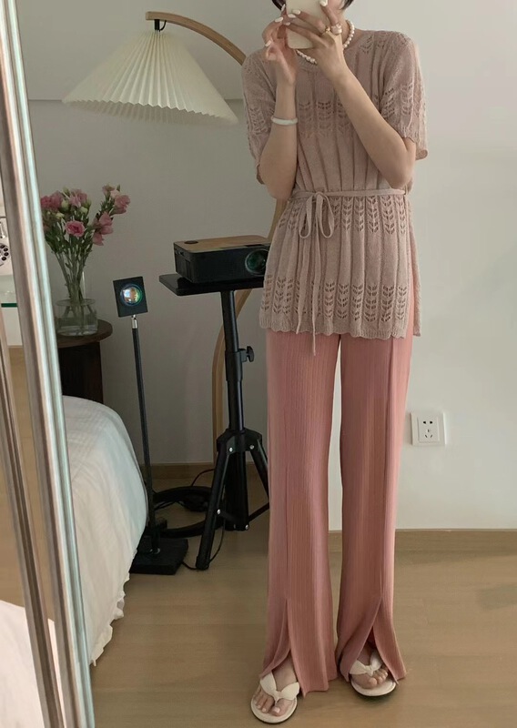 [sunshine] simple solid color pleated elastic waist casual pants 9537# cqw