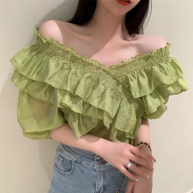 [Wo +] French V-neck Ruffle long sleeve T-shirt 22593# zxx
