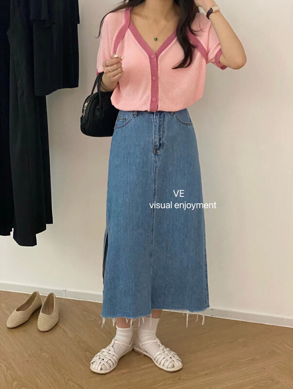 New in early summer! [ve] ins side split versatile denim skirt ys1-807# HBx