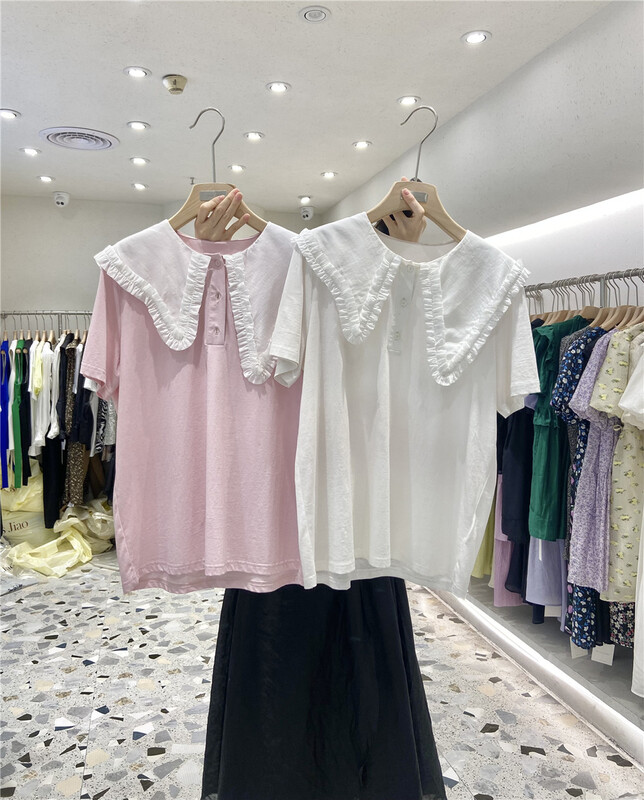 [miss Jiao] sweet baby aging fungus edge short sleeve T-shirt 3710# CLS