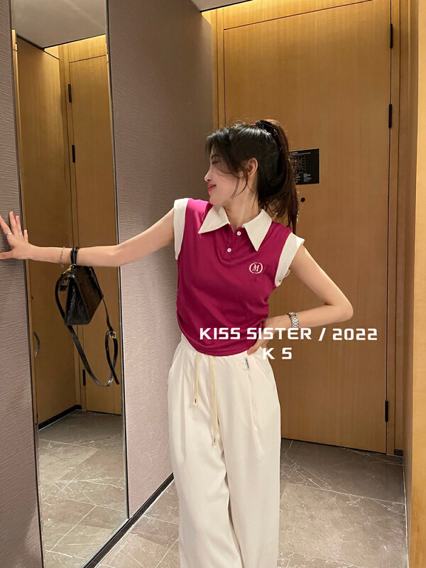 [kiss sister] Korean design sense age reducing sleeveless short polo shirt 9195# ozq