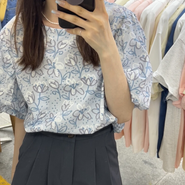 [Libai Li Bai] Korean version floret bubble sleeve shirt 112# ll