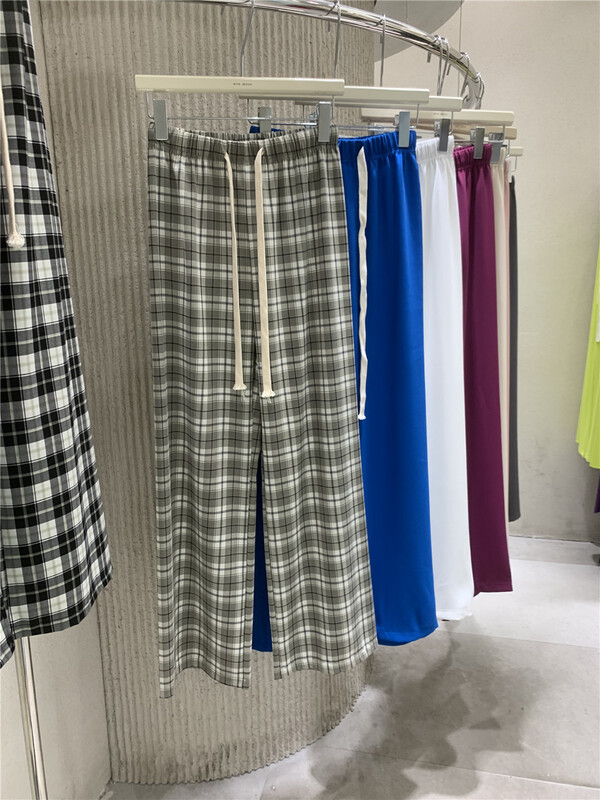 [win more] Korean checked loose elastic waist casual pants 22137# cqw