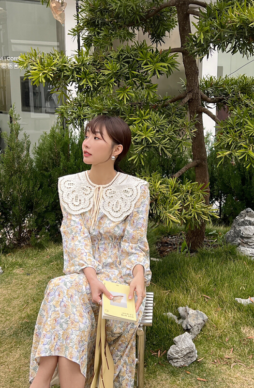 New year in early spring! [context sense] fashion floral medium length dress (with bow tie) tts1381# CLS
