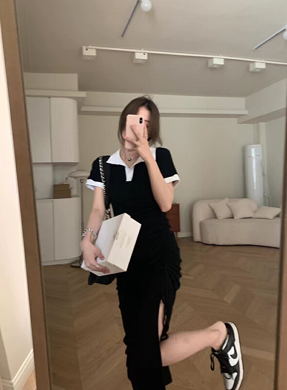 [only love] slim drawstring Pleated Dress c352# zxl