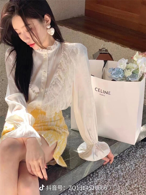 New year in early spring! [see you] Korean style stand collar lace splicing shirt 3601# PCZ