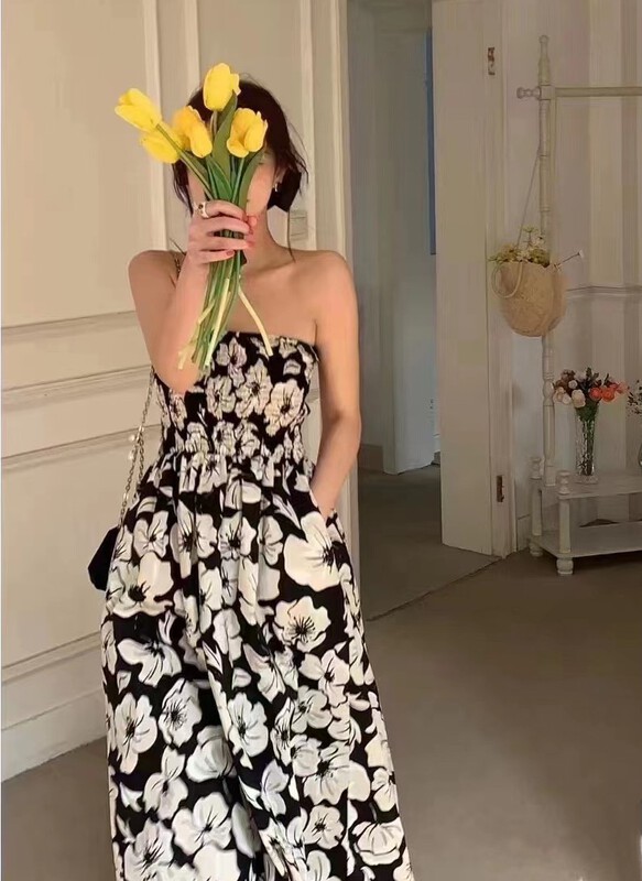 [I do do] Korean texture waist closing strapless dress 8158-1# cqw