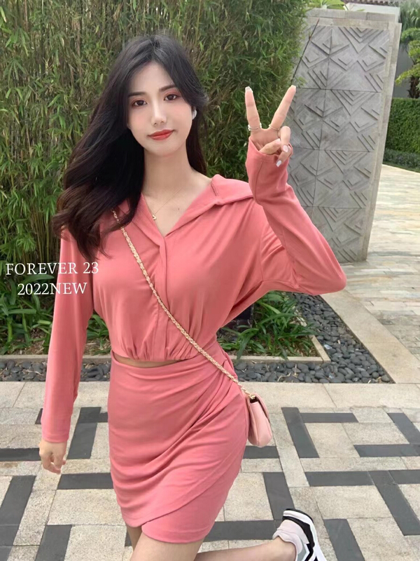 goods in stock! New year in early spring! [forever23] fashionable T-shirt + high waist slim skirt suit a2016# hjy