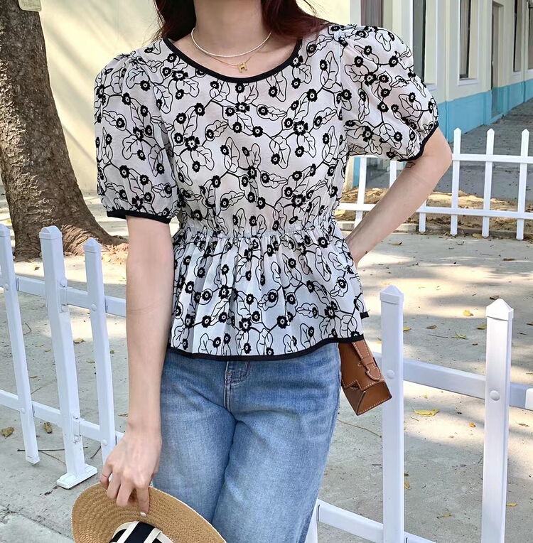 [jun.t] broken flower waisted slim shirt 6018# PCZ