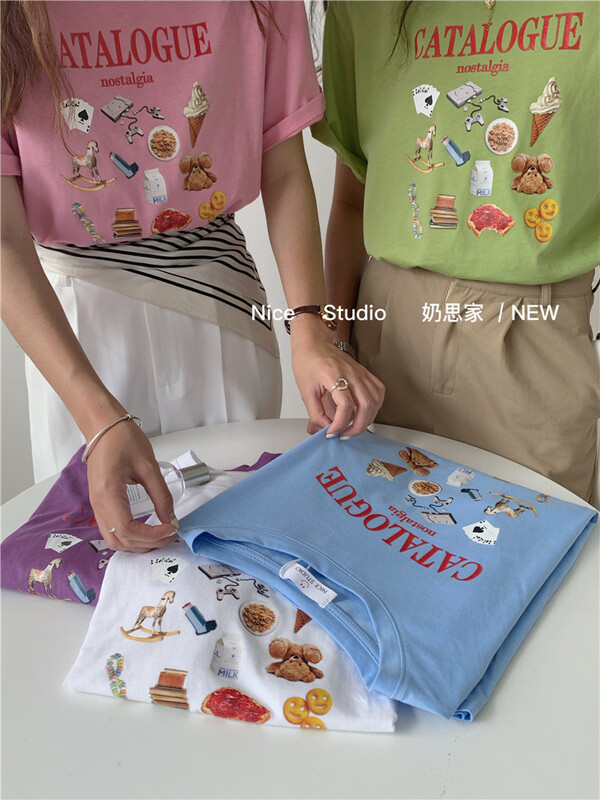 [nice studio] alphabet print versatile short sleeve T-shirt 3687# zxl