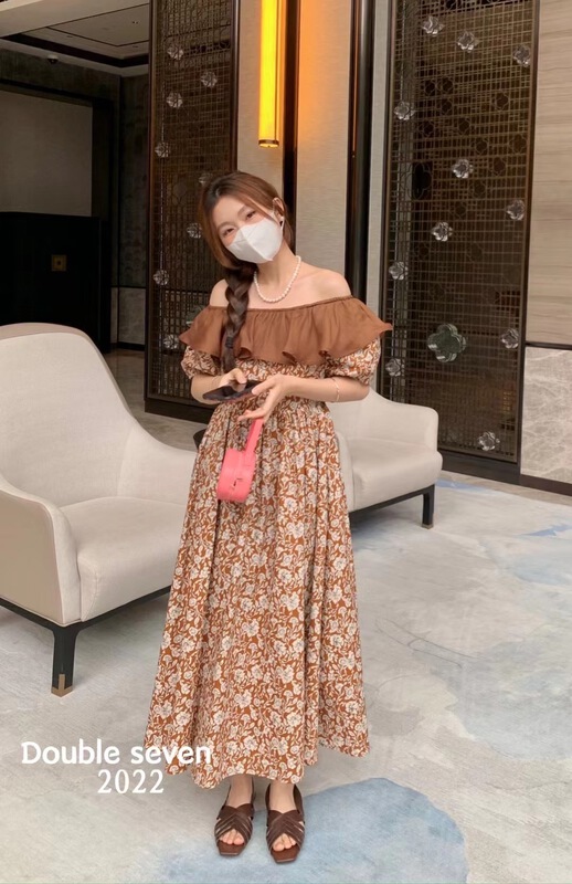 [double seven] one shoulder floral dress 3129# zxx