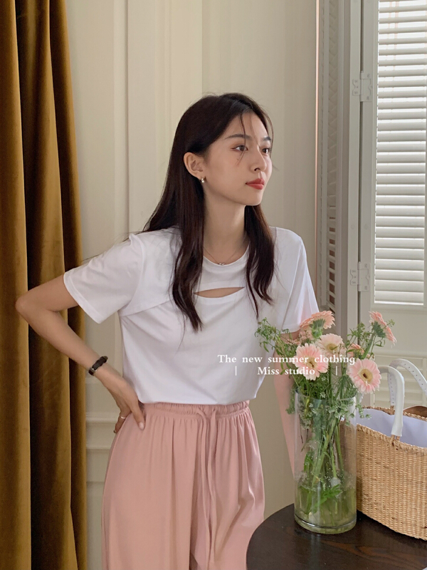 New in early summer! [miss miss miss home] small chest design versatile short sleeve T-shirt y8810# zjy