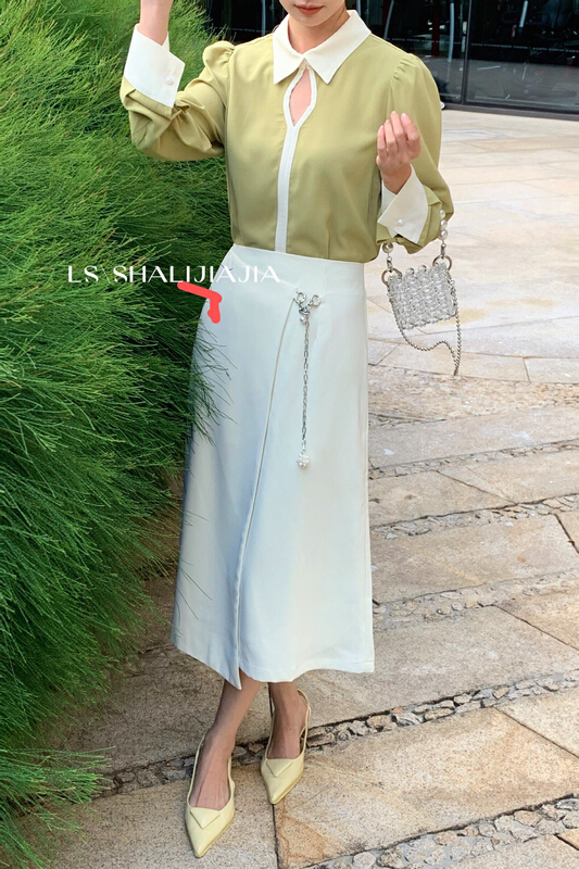 New year in early spring! [LS] Korean simple high waist skirt (with chain) 8298# WPL