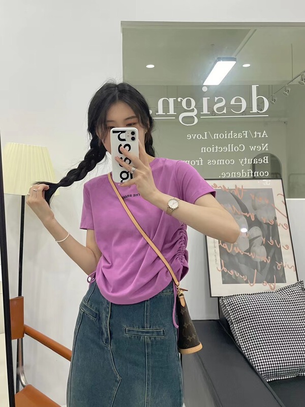 [Miss Jia] drawcord elastic comfort versatile short sleeve T-shirt 6652# XYY