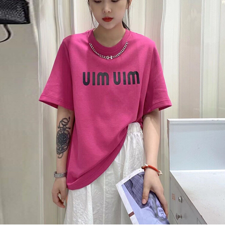 [1to3] personalized round neck letter short sleeve T-shirt (with necklace) d8026# L