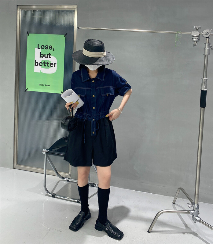 [Hyso] tooling splicing waist closing denim Jumpsuit 7993# XJ