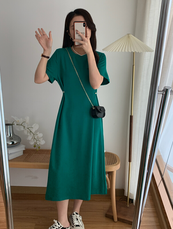 [victory. 2] crew neck simple solid color loose casual dress b122# WPL