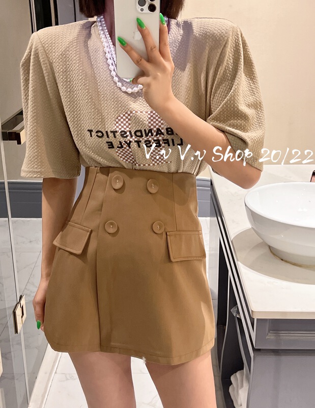 New in early summer! [v.v] high waist temperament double breasted skirt pants 7102# cqw