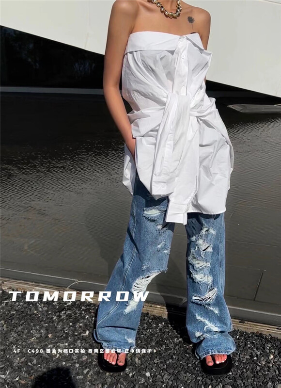 [tomorrow] temperament stripe loose shirt 8040# ozq