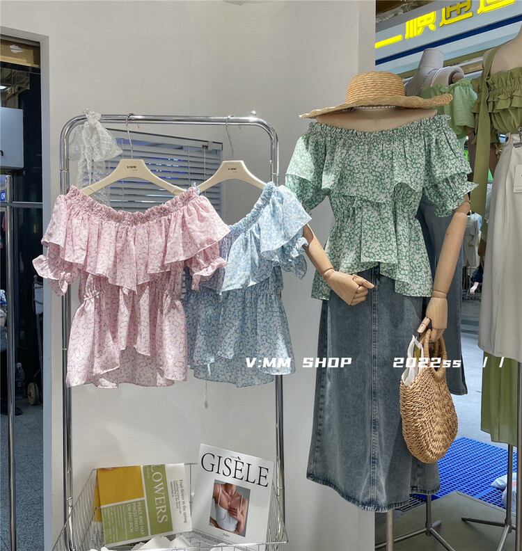 New in early summer! [V: mm] romantic ruffled floral waist closing blouse in summer (only selling blouses) 3161# CLS