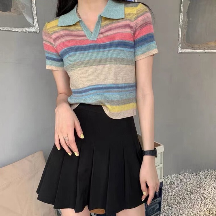 [Hello cherry] STRIPED FASHION versatile T-shirt 2313# WTT