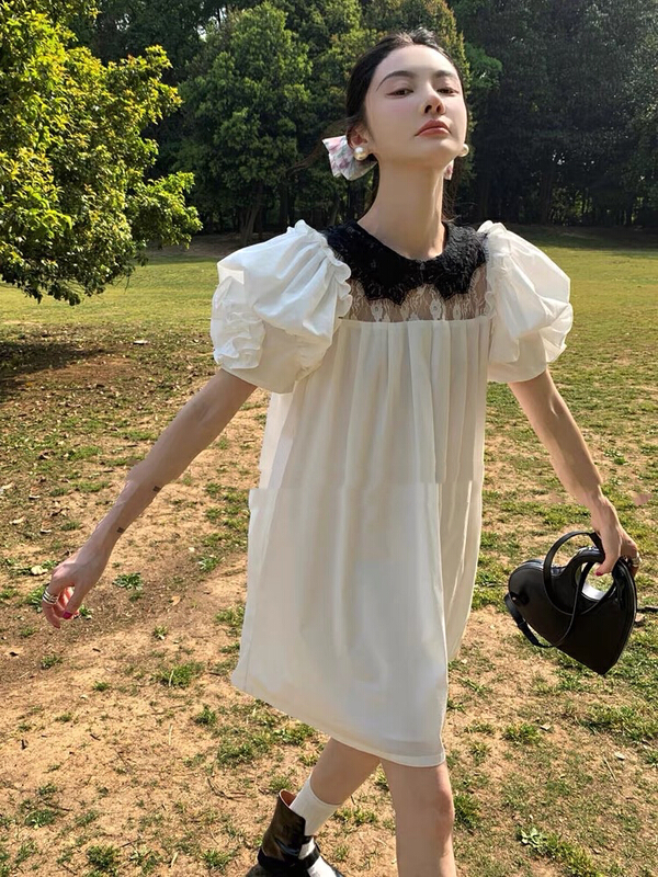 [Huaxi] French lace bubble sleeve dress 8999# PCZ