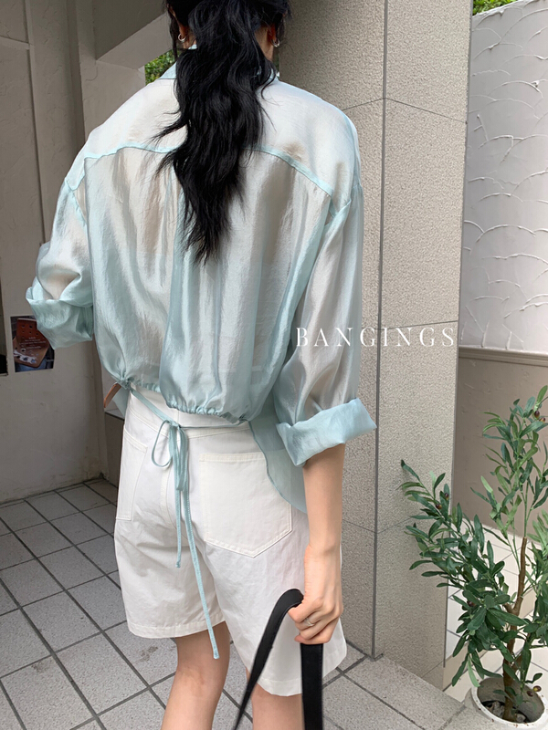 New in early summer! [bangings] design sense back lace up fashion versatile shirt 22sca0252# CLS