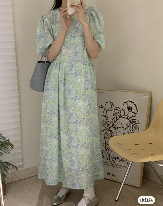 New in early summer! [Gabrielle] bubble sleeve floral dress ys1-b2166# zxl