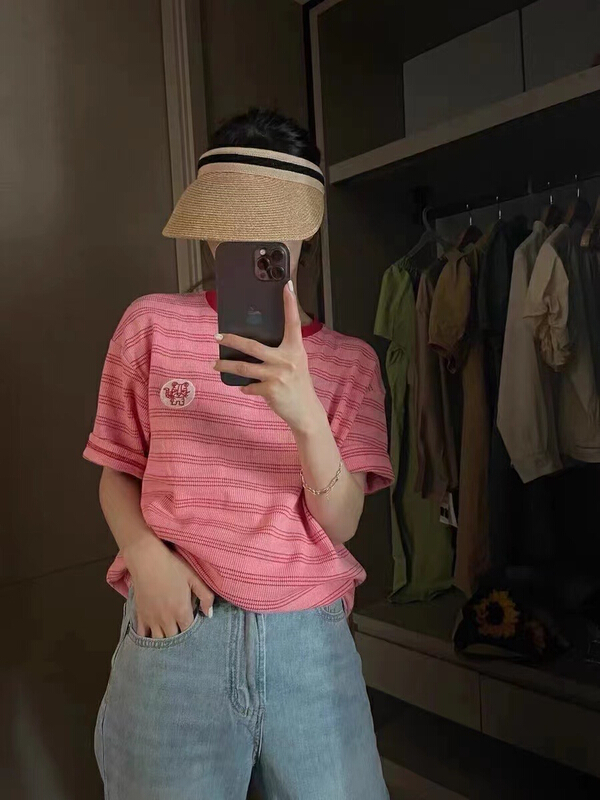[Xiaoxiaojia] little tiger embroidery stripe short sleeve T-shirt 80533# WTT