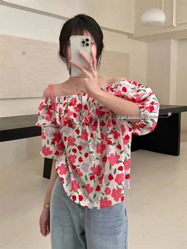[gill] Korean style small fresh broken flower shoulder shirt 7036# zjy