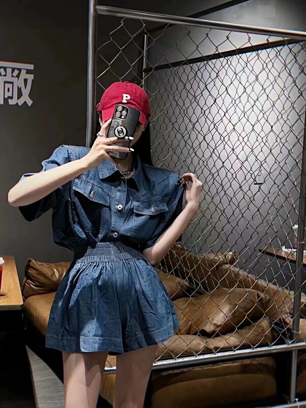 [I do do] fashionable denim jacket + loose and versatile jeans suit 8135# cqw