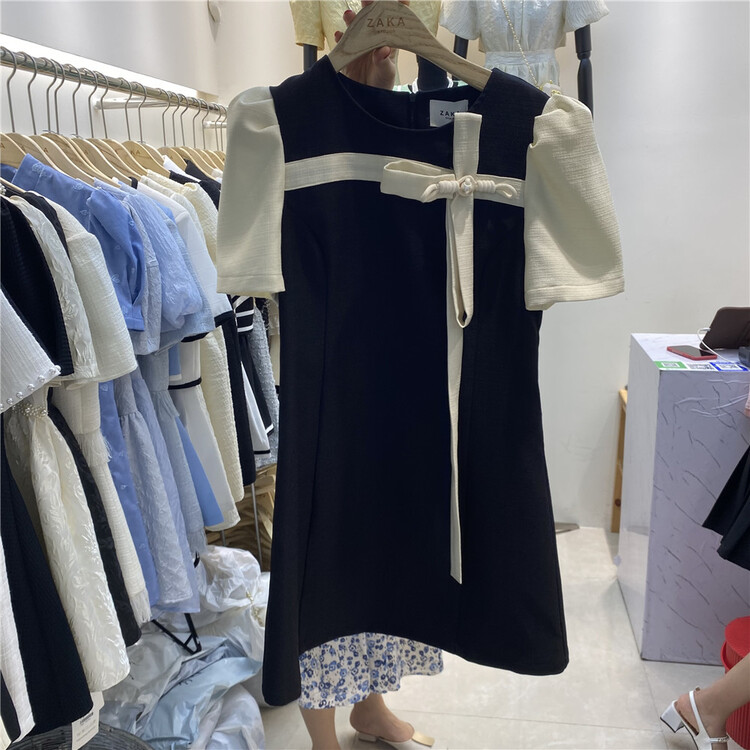 [Zaka] lady bubble sleeve color matching dress (only skirts) 58268# ll