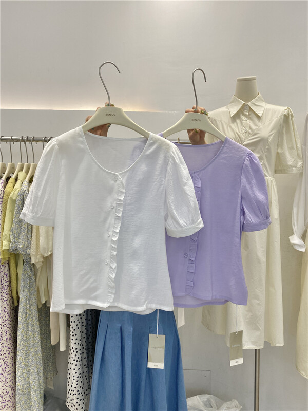 [sendu] Korean style round neck fungus side bubble sleeve shirt 81308# CSX