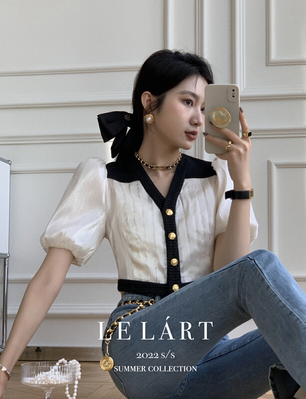goods in stock! New in early summer! [le lart] V-neck contrast stitched jacket ll5410# XYJ