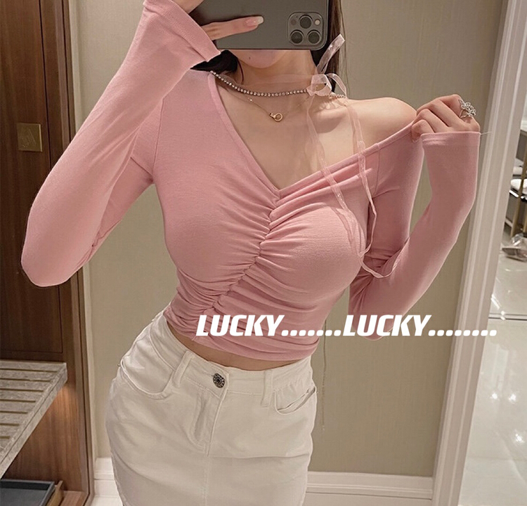 goods in stock! New year in early spring! [lucky] Beware of machine off shoulder water drill irregular small shirt (sold separately) 8568# zxx