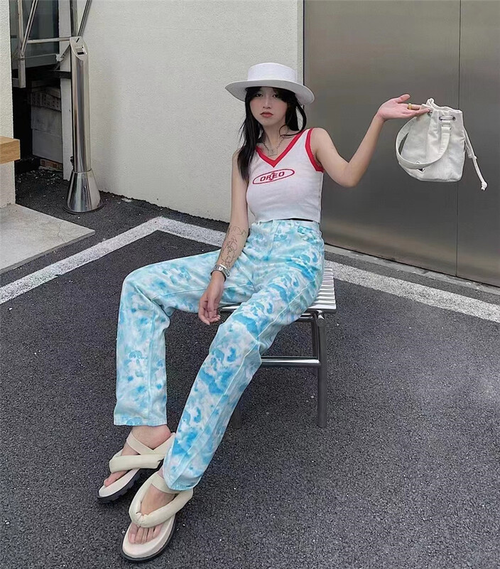 [a +] rendered straight pants jeans 5311# ozq
