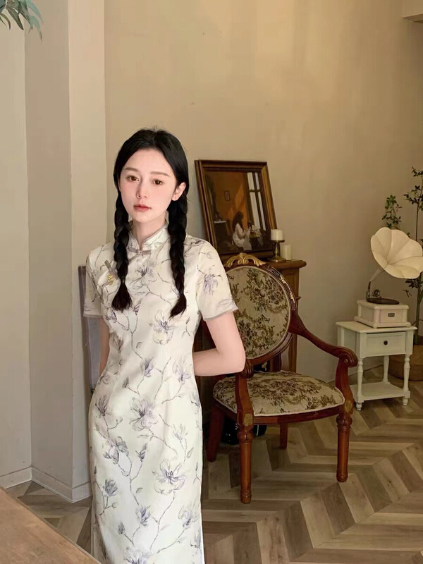 [are studio] cheongsam printed split dress 81159# zxx